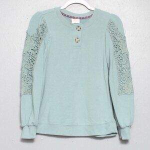 Knox rose green crochet sleeve crew neck sweatshirt